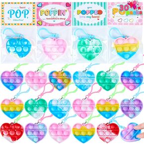 JOYIN 30 Packs Valentines Day Cards with Pop Fidget Keychain Toys, 6 Designs Stress Anxiety Relief Fidget Toys with Cards for Kids Classroom Exchange Prizes, Valentine Day Party Favors