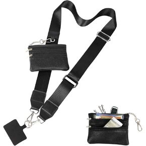 Phone Strap With Zippered Pouch,Black Clip And Go Strap For Phone With Wallet Crossbody,Adjustable Save The Girls Strap For All Phones