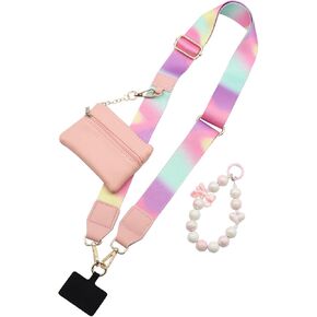 Phone Strap with Zippered Pouch, Clip and Go Strap for Phone with Wallet Crossbody, Adjustable Crossbody Phone Strap with Phone Lanyard