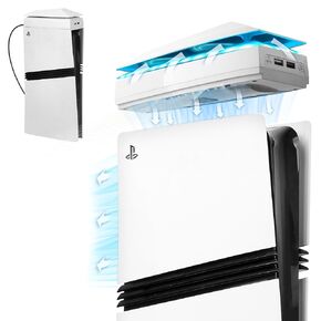PS5 Pro Console Cooling Fan with Dust Cover Colorful LED Light for PS5 Pro Console Disc Edition & Digital Edition Silent Absorb Fan Cooler with 2 USB Port PlayStation 5 Pro Cooling System