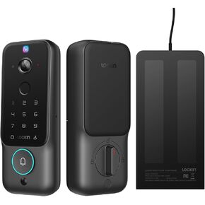 Lockin Veno Plus Palm Vein Video Smart Lock + Solar Panel, Keyless Entry Lock for Front Door, Touchless Biometric Access, Built-in 2.4GHz WiFi, IP53 Waterproof, 8GB Storage