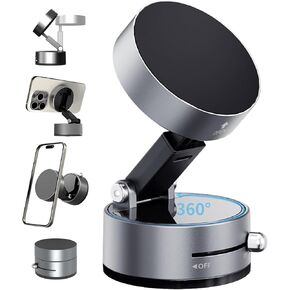Vacuum Magnetic Phone Stand for Car Mount,【360°Rotatable】Suction Cup Cell Phone Holder for Women Men iPhone Samsung Huawei【Waterproof】Foldable Phone Mount for Car Accessories/Shower/Desk/Mirror(Black)