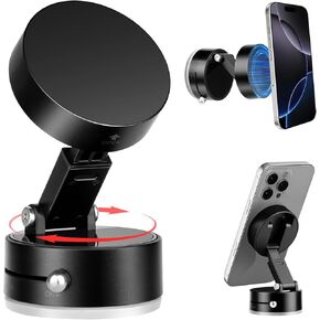 Magnetic Phone Holder,Vacuum Magnetic Phone Stand Suction Cup Phone Mount，Foldable, Retractable and 360° Rotatable Vacuum Phone Mount for Car/Gym/Mirror/Smooth Surface (Black)