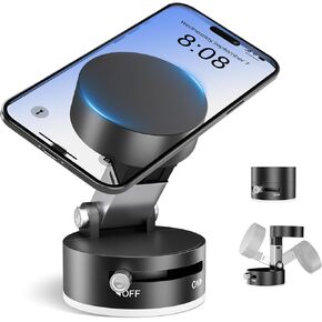 Magnetic Phone Holder for Car, 360° Rotatable Suction Cup Phone Mount, Foldable Vacuum Magnetic Phone Stand for i-Phone 16/15/14/13/12 All Phones