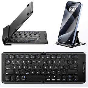 Foldable Bluetooth Keyboard with Stand Holder, Rechargeable Pocket Size Folding Travel Keyboard for iPhone, iPad, Tablet, Laptop, Smartphone, B088 in Saudi Arabia
