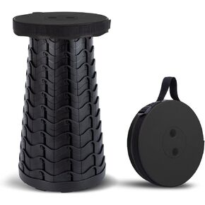 Folding Camping Stool, Square Collapsible Portable Stool with Seat Cushion & Nylon Bag, Sturdy Lightweight Telescoping Foldable Stool for Adults Camp Max Load550lb (（No Accessories）Round Black)