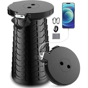 Retractable Folding Stool with Rechargable Phone Charger, HUXUS Portable Telescoping Collapsible Camping Stools Seat Lightweight Sturdy for Adults Indoor Outdoor Garden Travel Fishing BBQ Load 410lbs