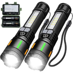 2 Pack 5 Modes Rechargeable High Lumens Flashlights,Waterproof Powerful Flash Light Set,Super Bright Flashlight with COB Light,Flashlights for Emergencies,Home,Camping