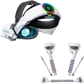 10000mAh RGB Battery Head Strap & 2 in 1 Long Arms & Handle Attachments Compatible with Oculus Quest 2 & Hand Controllers