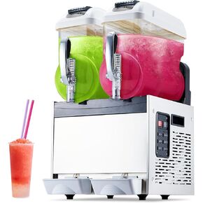 30L/8 Gal Commercial Slushy Machine, Frozen Drink Margarita Machine Smoothie Slushie Maker, Self-Cleaning, 700W Stainless Steel Slushy Machine for Homes, Coffee Shops, Restaurants, White