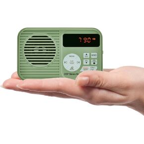 Docooler Portable FM Radio, Digital Radio with LCD Display, 3.5mm Headphone Jack, LED Light, Retro Bluetooth Speaker with Stereo, 2000mAh Battery, Support TF Card for Home/Outdoor/Kitchen - Green