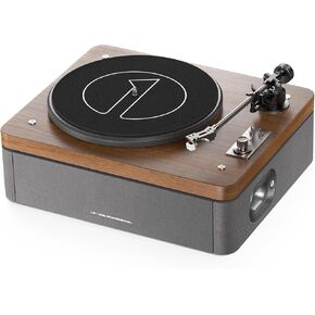 1 by ONE Record Player, Vinyl Record Player with Built-in 4 Stereo Speakers, Hi-Fi Wireless Turntable with Dual Speeds, Magnetic AT-3600L Cartridge, RCA Output, Walnut Wood