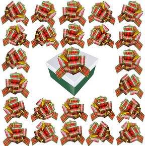 24 PCS of Eye-Catching Xmas Pull Bows for Easy Gift Wrapping with Ribbon - 5" Wide Wrap Bows for Christmas Tree Decoration, Holiday Décor, Present Wrapping, Baskets, Birthday, Easter - Red Bows