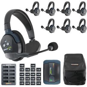 Eartec HUB8S Ultralite-HD 8 Person Full Duplex Wireless Intercom Headset Communication System, Single Ear Headsets, Up to 1000ft Range, U.S. Company - Bundle Includes 9 Extra Batteries