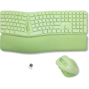 X9 Wireless Ergonomic Keyboard and Mouse Combo - Type Comfortably Longer - Ergo Split Keyboard with Soft Wrist Rest for PC, Mac, iOS, Android, Bluetooth/2.4G Rechargeable, Multi-Device - Green