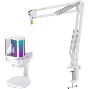 MAONO USB Gaming Microphone with Boom Arm Microphone Stand: Noise Cancellation Condenser Mic Kit with RGB Lights,for Streaming Recording Podcast Chat Twitch YouTube Discord DGM20+BA20 White