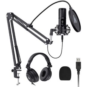 MAONO AU-PM421 USB Microphone with AU-MH601 Studio Monitor Headphones Bundle Plug and Play for Podcast, YouTube, Music…