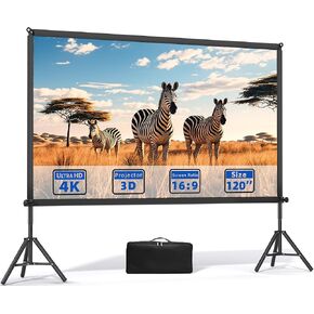 Outdoor Projector Screen with Stand,120 inch Projector Screen Outdoor Indoor Movie Screen, Portable 16:9 4K HD Wrinkle-Free Lightweight for Patio,Home Backyard Movie Night
