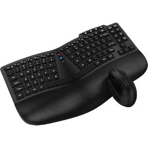 Ergonomic Wireless Keyboard Mouse Combo, Bluetooth/2.4G Split Design Keyboard with Palm Rest and 3 Levels DPI Adjustable Wireless Vertical Mouse, Multi-Device, Rechargeable, for Windows/Mac