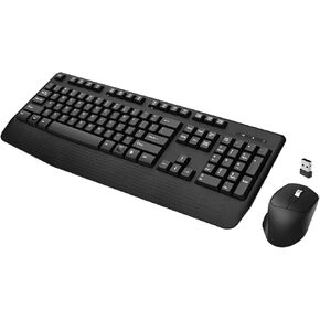 Wireless Keyboard and Mouse Combo, QUASIO Full Size Wireless Keyboard with Wrist Rest and 3-Level Adjustable DPI Wireless Optical Mouse for Windows, Mac OS Computer/Tablet/Laptop