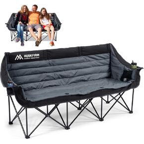 3 Person Camping Chairs Folding Double Camping Chair Portable Oversized Loveseat Padded Camp Chair Heavy Duty Camping Couch for Adults Outdoor Lawn with Two Cup Holders and Carry Bag
