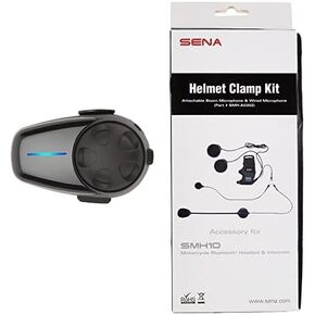 Sena SMH10-11 Motorcycle Bluetooth Headset/Intercom with Universal Microphone Kit (Single) and SMH-A0302 Helmet Clamp Kit with Boom and Wired Microphones for SMH10 Bluetooth Headset