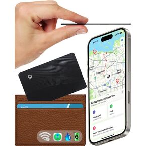 (2025) - Wallet Finder Tracker, Ultra Slim Card, Rechargeable, (iOS Only) Waterproof IP67, Wireless Charging Compatible, Locator, Global Tracker for Luggage Tags, Passports. (1 Pack - Black)