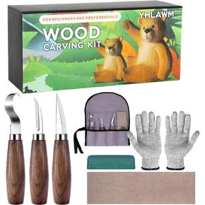 YHLAWM Wood Whittling Kit for Beginners, Wood Carving Kit with 6 Pcs Wood Carving Knives & 8 Pcs Basswood Wood Blocks, Complete Set of 18 Beginner Wood Carving Set, Gift Set for Kids and Adults