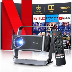 [Netflix المرخصة و 1080 بكسل] Polocsh 4K عرض مع WiFi 6 و Bluetooth ، 1000ANSI SMART SMARTOR مع Outo Keystone Projectors Movie Home Theater Movie Mini Proyector
