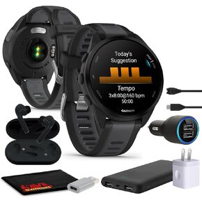 Garmin Forerunner 165 GPS Running Smartwatch, Fitness Tracker Smart Watch for Women and Men Bundle with Accessories - Black/Slate Gray