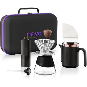 Pour Over Coffee Maker Set, 6 in 1 Coffee Set Carrying Case, Manual Coffee Grinder, Pour Over Kettle, Pour Over Coffee Dripper, Glass Coffee Servers, Paper Coffee Filter for Camping