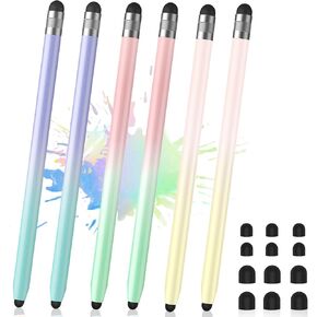 6Pcs Stylus, Stylus Pen for Touchscreen, 2-in-1 Stylus Pen for iPad, High Precision and Sensitivity Double Rubber Tips, Compatible with iPad/iPhone/Android Tablets and Touch Screen (6 Gradient Colors)
