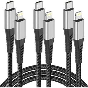 2FT USB C to Lightning Cable 3 Pack, MFi Braided 2 FT Type C to Lightning Cord, 2 Foot USBC iPhone Charger Cable PD Fast Charger for iPhone 14 13 12 11 Pro Max Xs Plus iPad Air Mini Black
