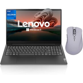 Lenovo V-Series V15 Laptop, 15.6" FHD Display, Intel Celeron Dual Core Processor, 16GB RAM, 1TB SSD, Webcam, HDMI, Wi-Fi, Windows 11 Home, Black, Bundle with Thunderobot Purple Wireless Mouse
