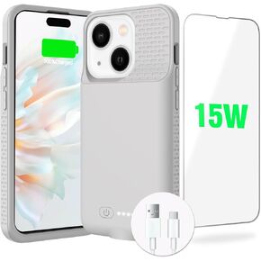 GIN FOXI Battery Case for iPhone 15/15 Pro, Ultra-Slim Lightweight Powerful 7000mAh Charger Case Rechargeable Anti-Fall Premium TPU Anti-Slip 15W Fast Charging Case for iPhone 15&15 Pro (Pink)