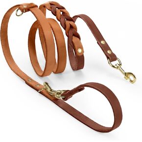 Midog Leather Dog Leash, Waist Leash for Dog Walking, 6ft Heavy Duty - Strong Genuine Leather, Braided, Soft and Comfortable for Training Large, Medium, and Small Dogs (Brown, M: 6.5ft x 0.5inch)