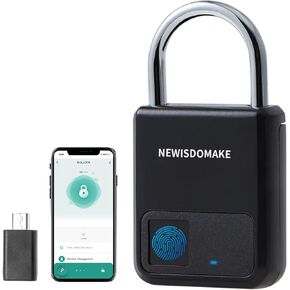 Fingerprint Padlock, Smart Padlock with Fingerprint or Remote Authorized Unlock, Biometric Lock Suitable for Luggage, Bookcase, Suitcase, Backpack, Bike, School Locker, Gym Locker Lock(Black)