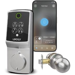 Lockly Smart Lock Secure Pro with Knob, Fingerprint Keyless Entry Door Lock, Built-in Wi-Fi, Front Door Smart Lock Deadbolt, 8 Months Battery, PIN Genie Keypad, No Monthly Fees, Built-to ANSI Standard