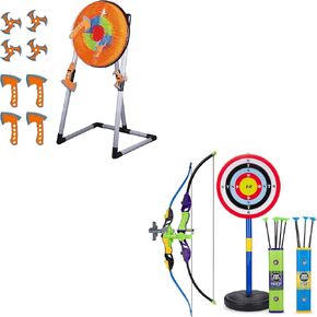 Contixo TS1 Axe Throwing Target Set and BA2 Kids Simulation Bow and Arrow Set
