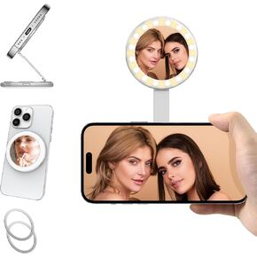 مرآة سيلفي سيلفي 3 في 1 مع ضوء LED لأجهزة iPhone و Android والكمبيوتر المحمول والوردي و 3 سطوع و 3 أوضاع ضوئية ، مع حلقتين معدنيتين ، وقف مع هدية Magsafe لالتقاط صور شخصية in Kuwait