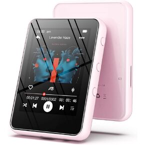 MP3 Music Player with Bluetooth, 64GB Storage, Full Touch Screen, Built-in Speaker, FM Radio & Voice Recorder, MicroSD Slot (Expandable to 256GB) – Includes Earphones, Ideal for Kids & Sports-Pink