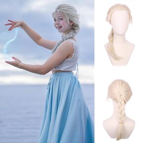 Kids Blonde Wig Girls Long Platinum Blonde Braided Ponytail Wig for Cosplay Heat Resistant Synthetic Wig with Wig Cap