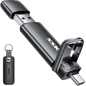 SSK 1TB USB SSD Solid State Flash Drive 1000MB/s and External SSD Flash Drive Type C+USB A 3.2 Gen 2 Flash Drive 550MB/s Bundle