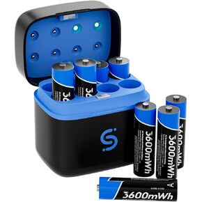 8-Pack AA Rechargeable Batteries with Dual-Mode Charger for Lithium & NiMH Batteries