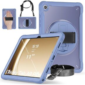 Junfire Clear Case for Galaxy Tab A9 Plus 11-inch 2023, Rugged Shockproof Slim Hard Samsung A9+ Case with 360°Rotating Kickstand/Hand Strap/Shoulder Strap-MidnightGreen