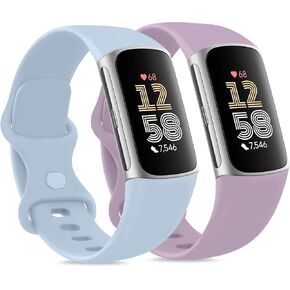 2 Pack Bands for Fitbit Charge 6 Bands Women Men, Classic Soft Straps Replacement Sport Wristbands for Fitbit Charge 5 Fitness & Health Tracker