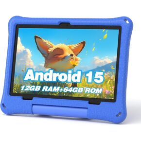Kids Tablet, 10.1 Inch Android 15 Tablet for Kids, 12GB+64GB, Octa-Core, 6000mAh Battery, WiFi 6, Pre-Installed Kids Apps, Parental Control, with EVA Protective Case – Ideal Gift for Toddler (Blue)