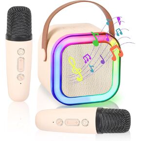 Mini Karaoke Machine for Kids Adults Portable Bluetooth Speaker with 2 Wireless Microphones,Toddler Singing Toys Teen MP3 Music Player for Girl Age 3-12 Year Old Birthday Gift Family Home Party (Pink)