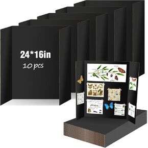 2 Pack Black Trifold Poster Board, IKAYAS 24" X 16" Double Sided Poster Boards, Science Fair Display Boards Posterboard Foamboard for Mounting, Prints,Art,Display,Projects Classroom Supplies