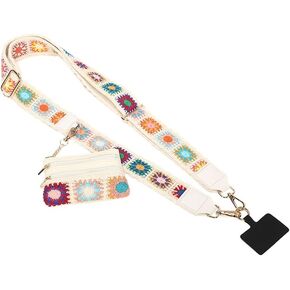 Clip and Go Strap for iPhone with Wallet Crossbody, Phone Strap with Zippered Pouch, Adjustable Length, Women's Fashion Lanyard Crossbody - White Sunflower